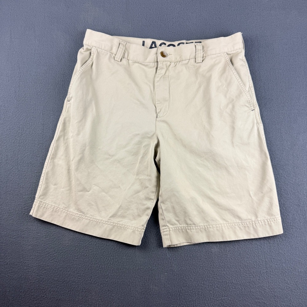 Lacoste Shorts Men's 42 (Fits 34) Beige Chino Cotton Twill Flat Casual Classic